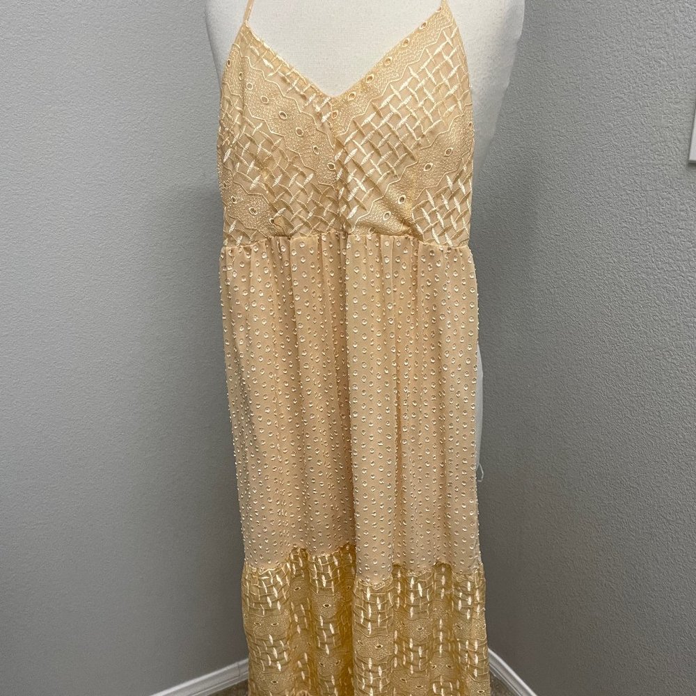 Flying Tomato Women Yellow Embroidered lace maxi Flutter Dress S